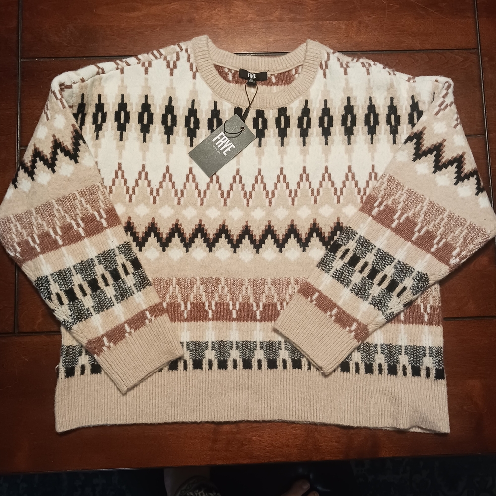 Frye Women's Geometric Crewneck Sweater - Cream and Tan